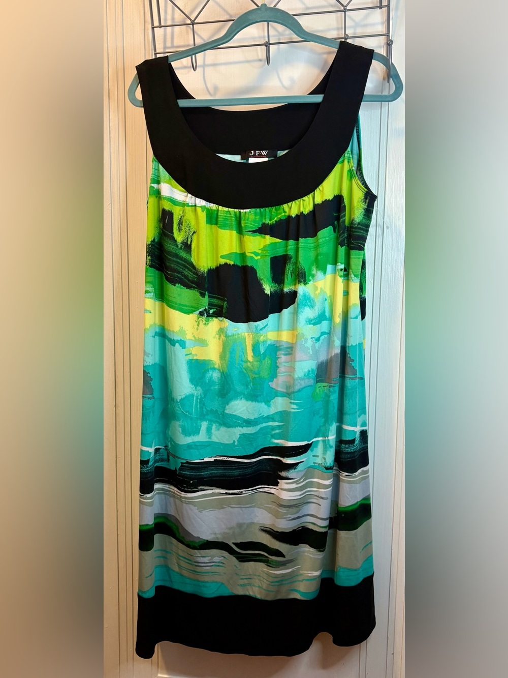 JFW Green & Teal Abstract Midi Dress with Black Accent